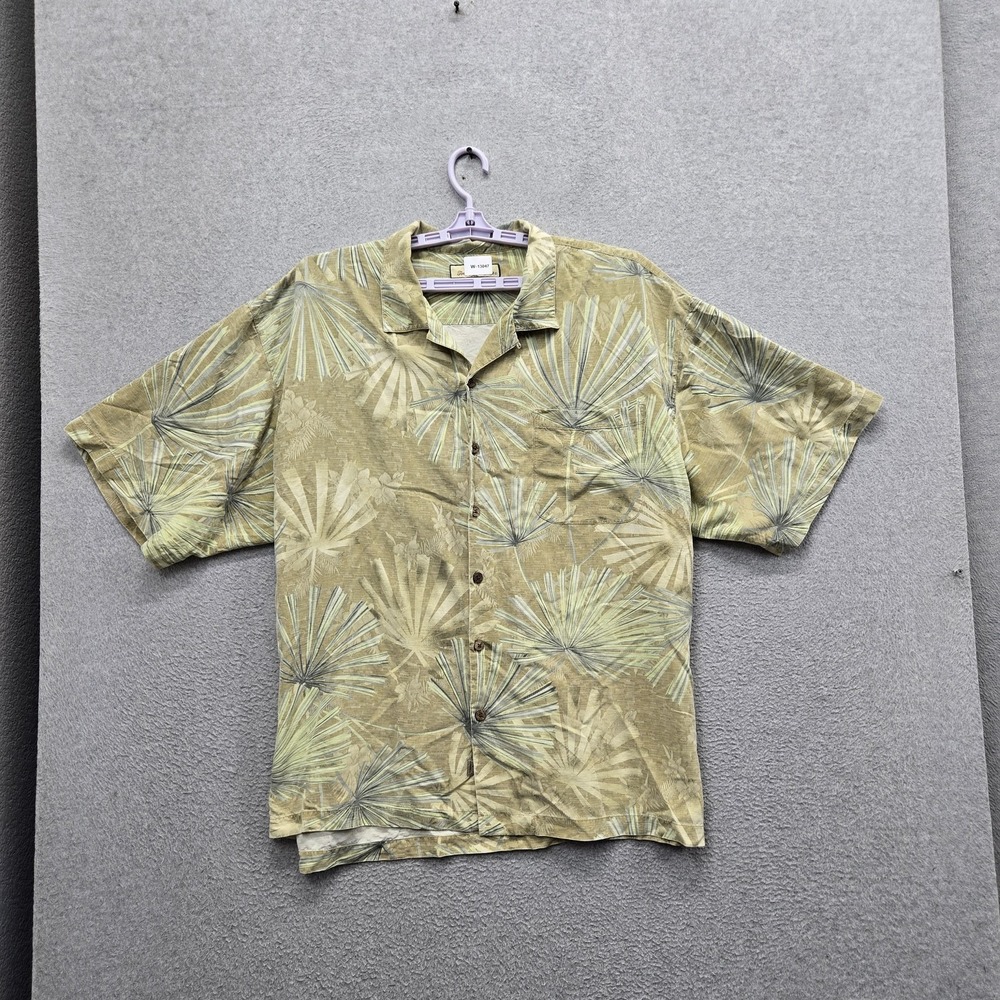 Tommy Bahama Men Button Up Shirt XXL Tan Silk Floral Hawaiian Shirt